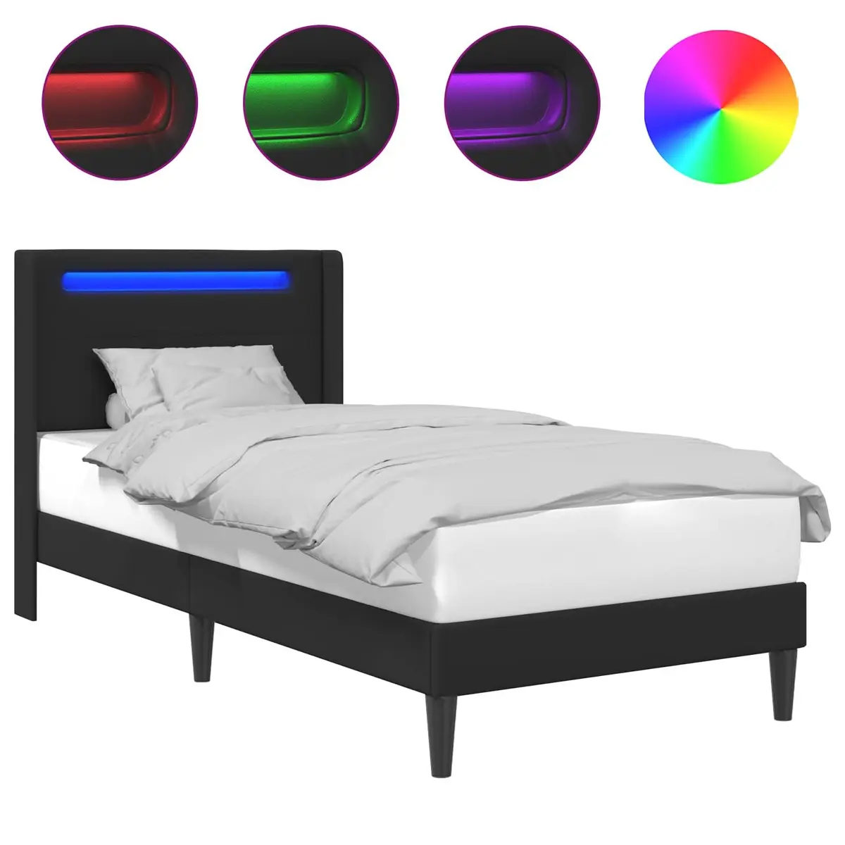 Bed Frame with Multicolour LED Strip Lights Black 90 x 190 cm Faux Leather