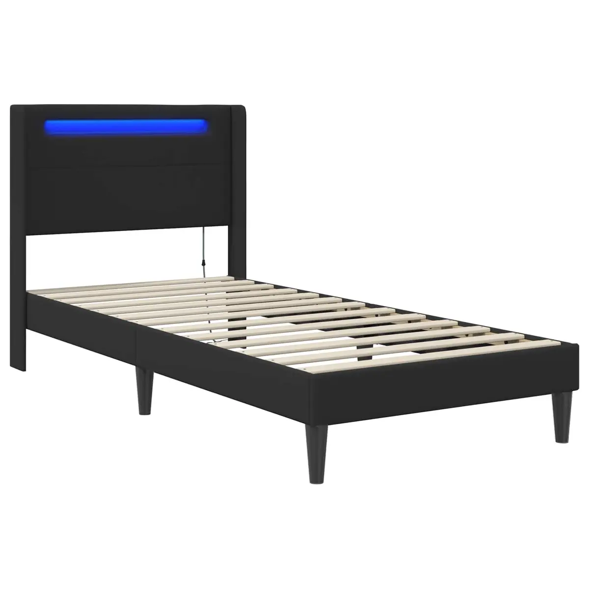 Bed Frame with Multicolour LED Strip Lights Black 90 x 190 cm Faux Leather