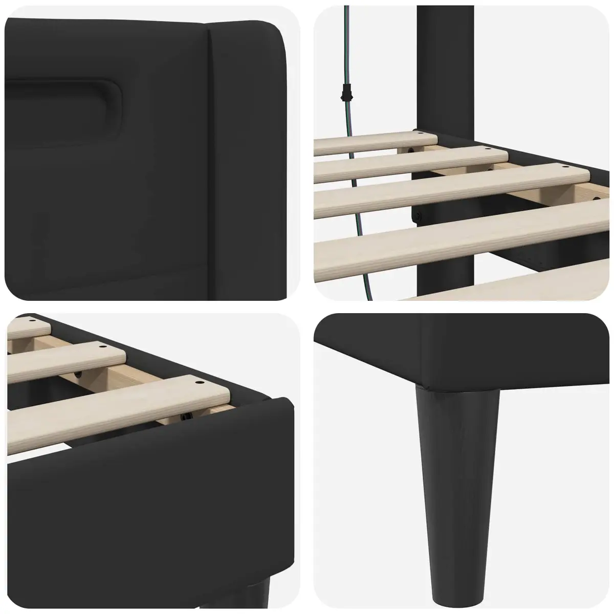Bed Frame Multicolour LED Strip Lights Black Faux Leather 180x200cm