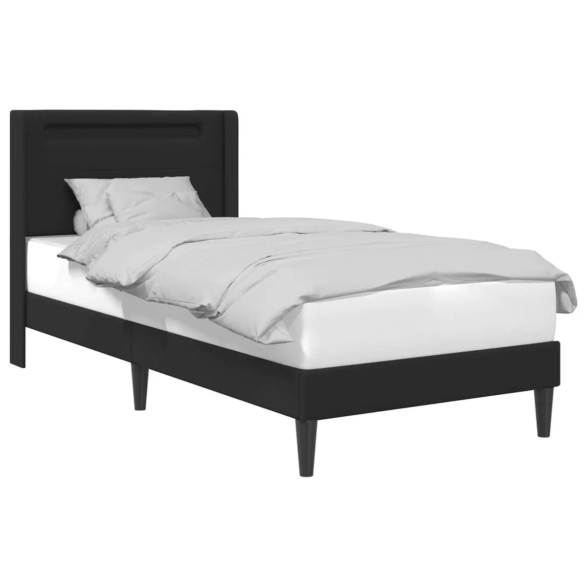 Black Bed Frame with Integrated LED Strip Lights Modern Faux Leather Design