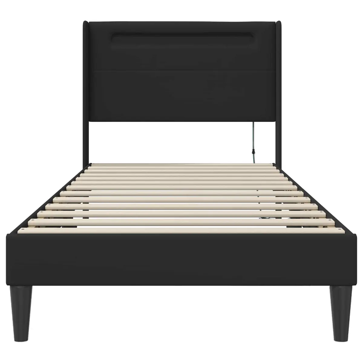 Black Bed Frame with Integrated LED Strip Lights Modern Faux Leather Design