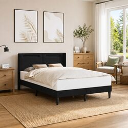 Black Bed Frame with LED Strip Lights USB Faux Leather 137 x 190 cm Modern Style