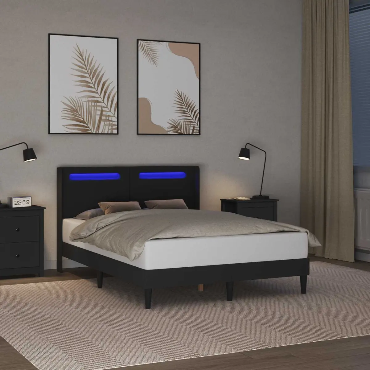 Bed Frame Modern Faux Leather with LED Strip Lights USB 137 x 190 cm