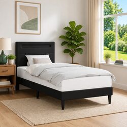 Customizable LED Bed Frame with Faux Leather Headboard 90 x 190 cm