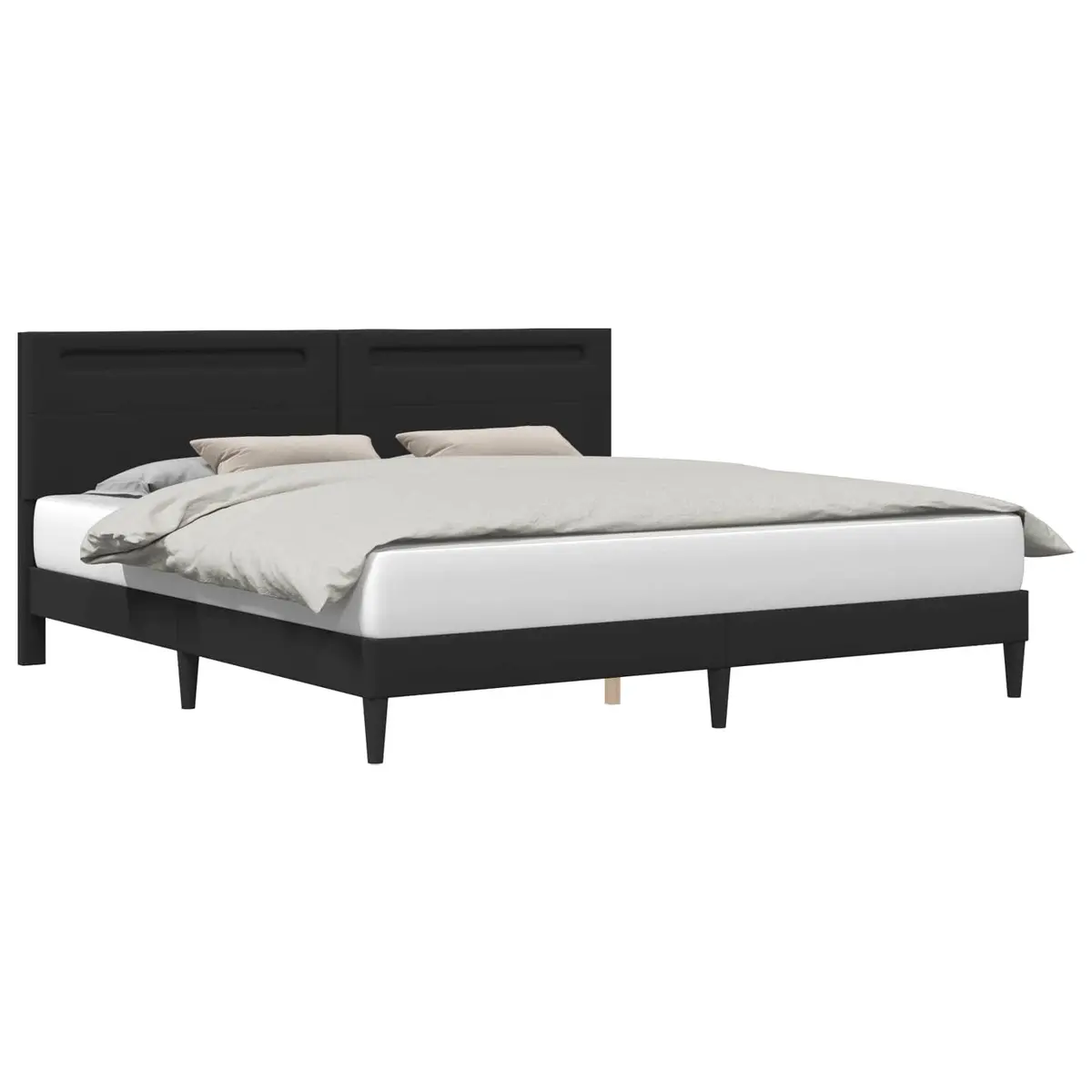 LED Strip Light Bed Frame Black Faux Leather Headboard 180 x 200 cm Plywood Construction