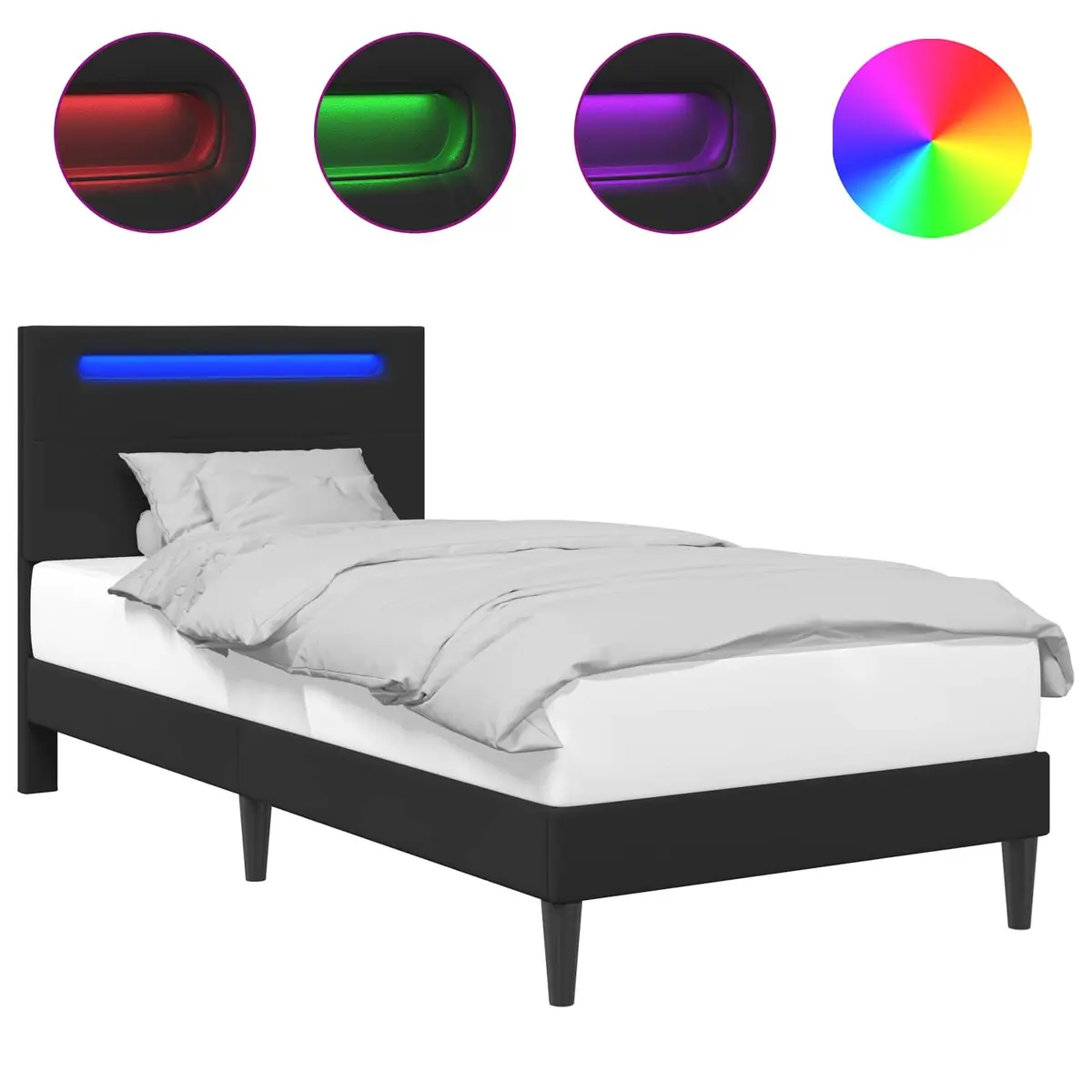 Black Bed Frame Modern Faux Leather with Integrated LED Strip Lights 107 x 203 cm