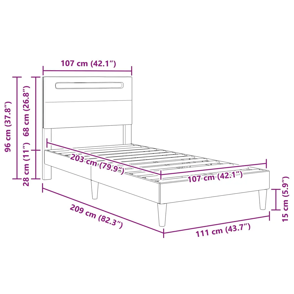 Black Bed Frame Modern Faux Leather with Integrated LED Strip Lights 107 x 203 cm