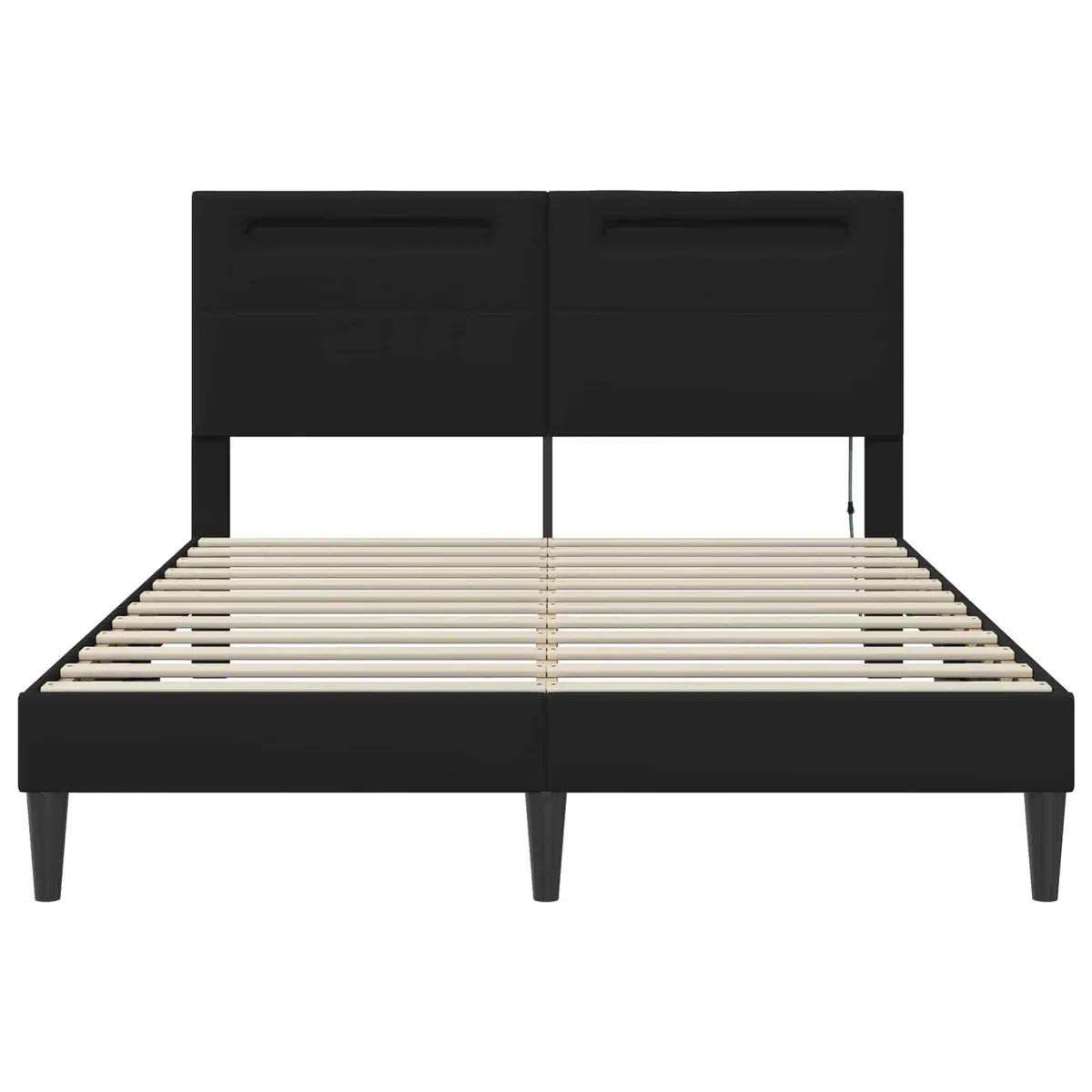 Black Bed Frame with LED Strip Lights USB Powered Modern 137 x 190 cm