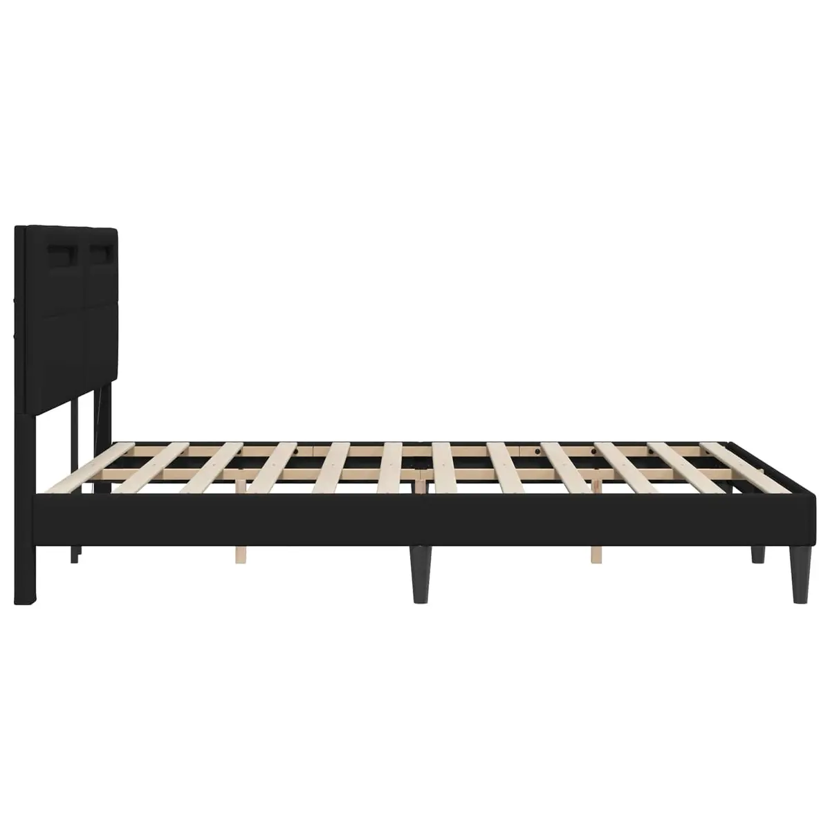 Black Bed Frame with LED Strip Lights USB Powered Modern Faux Leather 153 x 203 cm