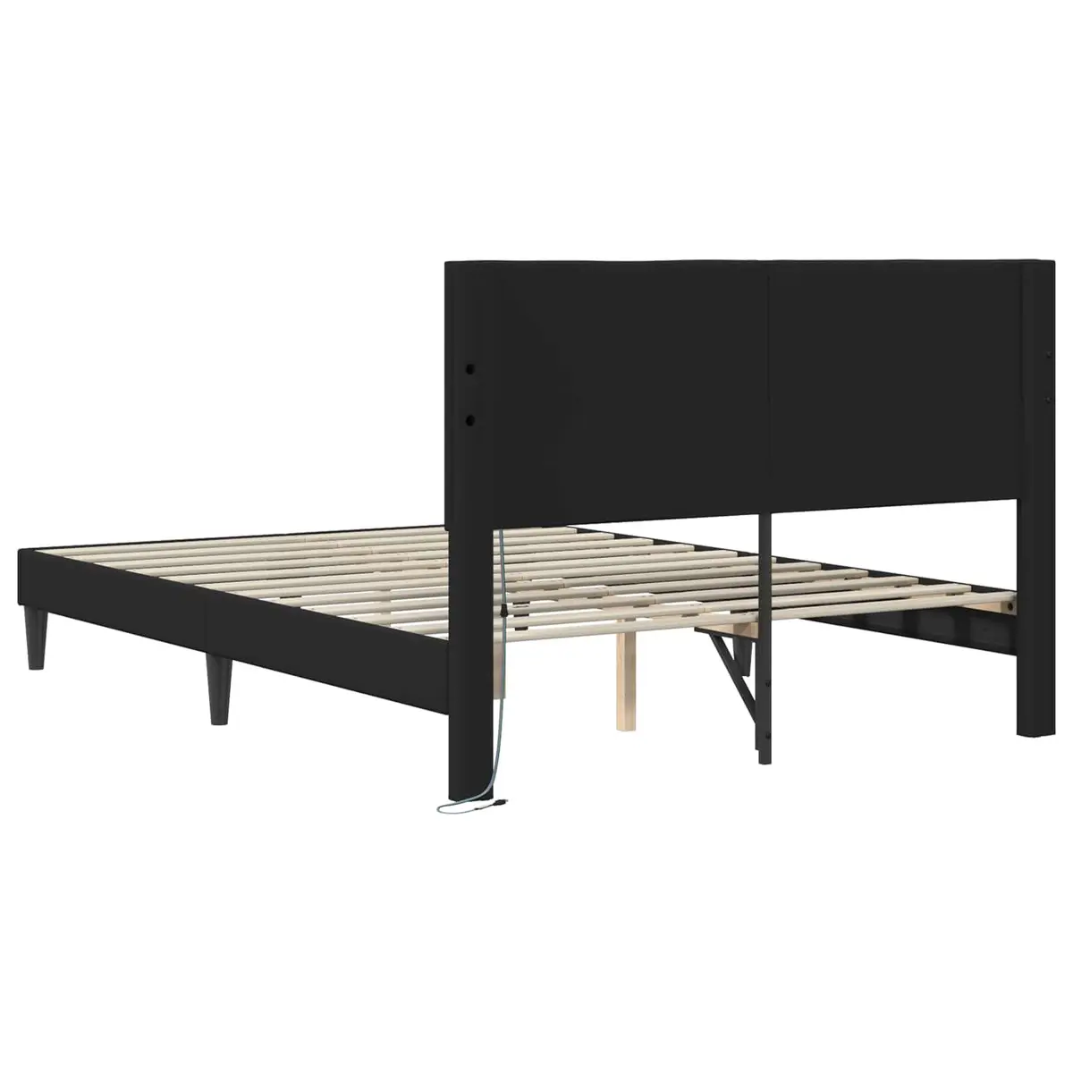 Black Bed Frame with LED Strip Lights USB Powered Modern Faux Leather 153 x 203 cm