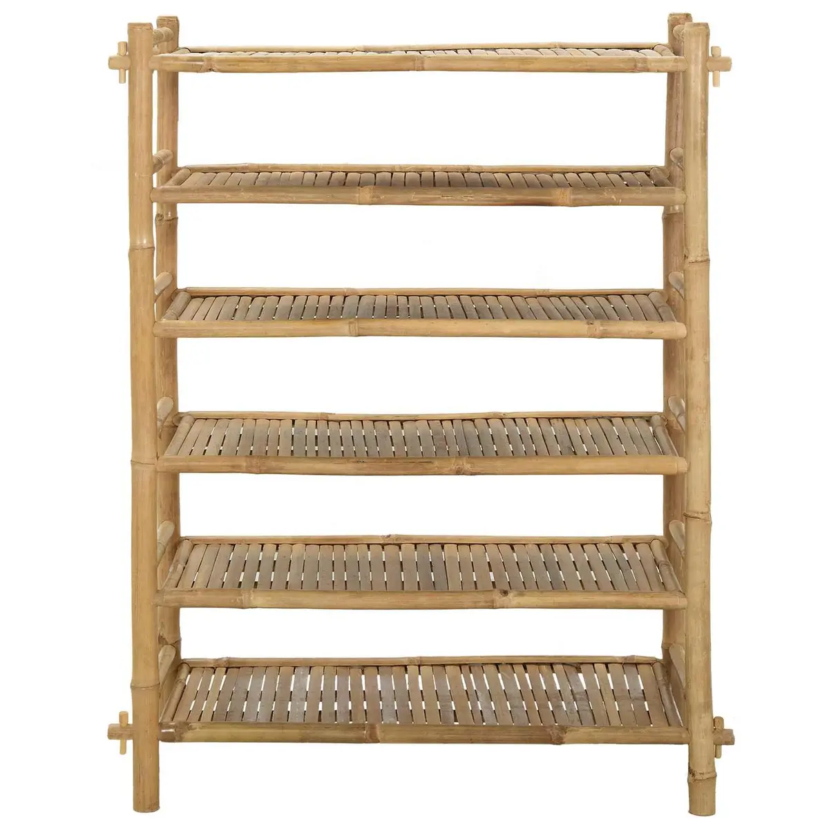 6-Tier Bamboo Shoe Rack Natural Brown Rectangular Storage Organiser