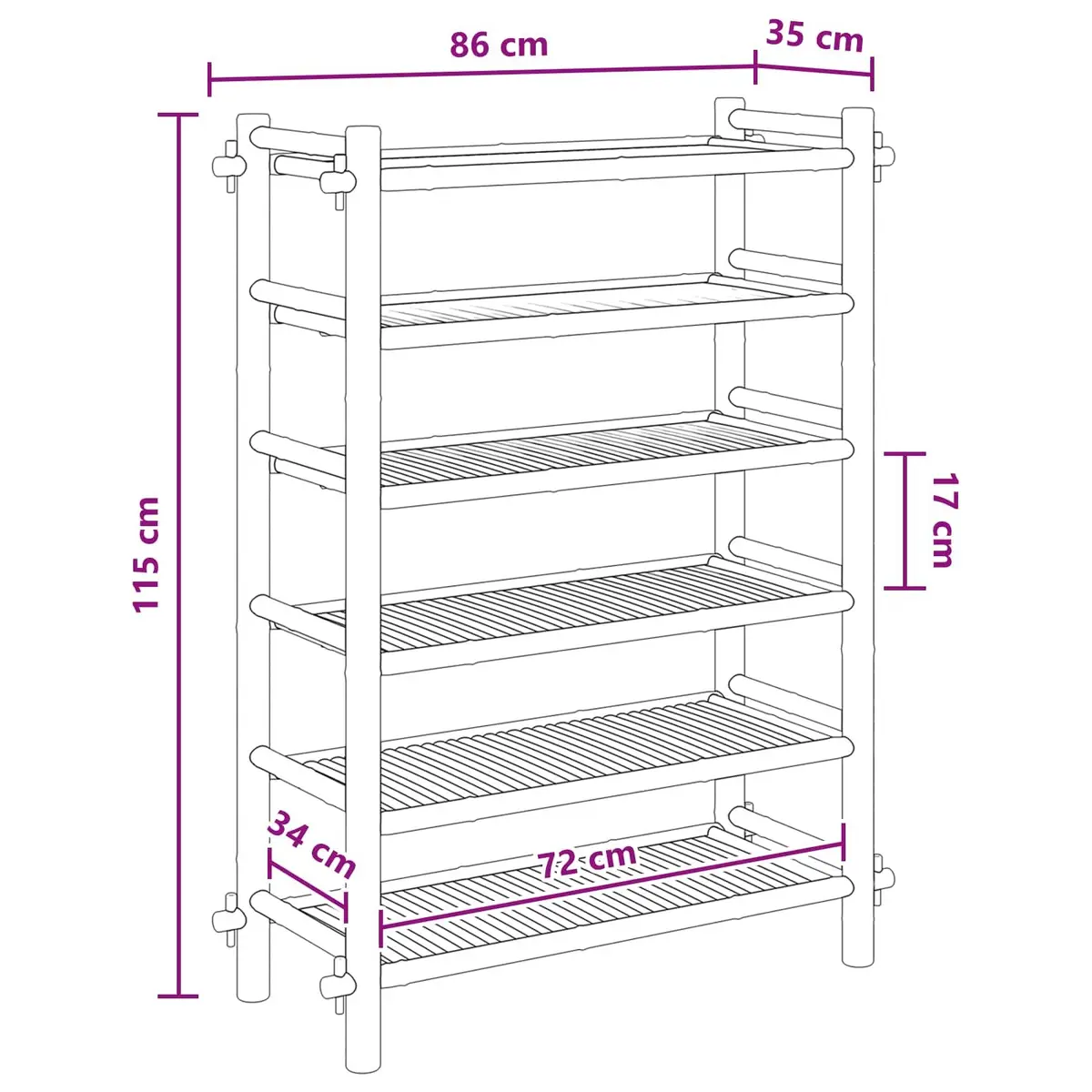 6-Tier Bamboo Shoe Rack Natural Brown Rectangular Storage Organiser