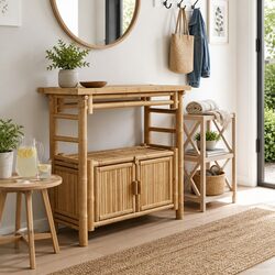 Console Table with Shelf Brown Bamboo Accent Table Modern Living Room Entryway