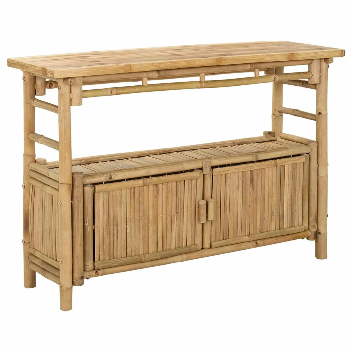 Console Table with Shelf Brown Modern Accent Table Living Room Entryway Bamboo