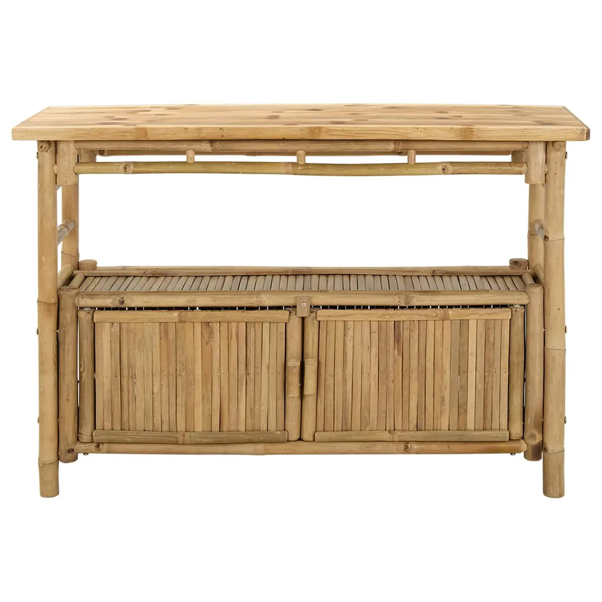 Console Table with Shelf Brown Modern Accent Table Living Room Entryway Bamboo
