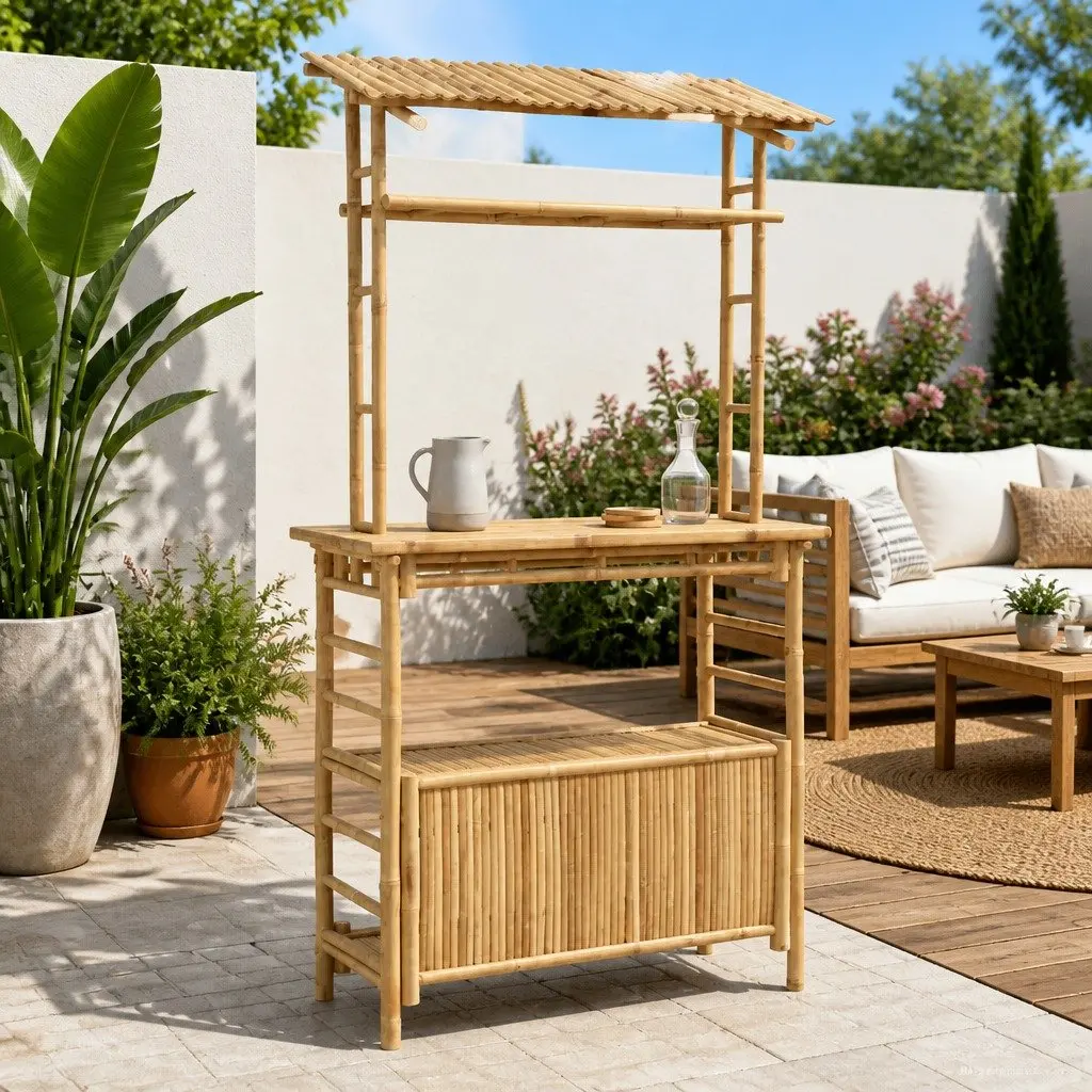 Outdoor Bar Table Bamboo Natural Brown 110 x 50 x 210 cm Garden Patio Furniture