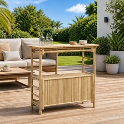 Outdoor Bar Table Bamboo Brown Modern Garden Patio Furniture Shelves