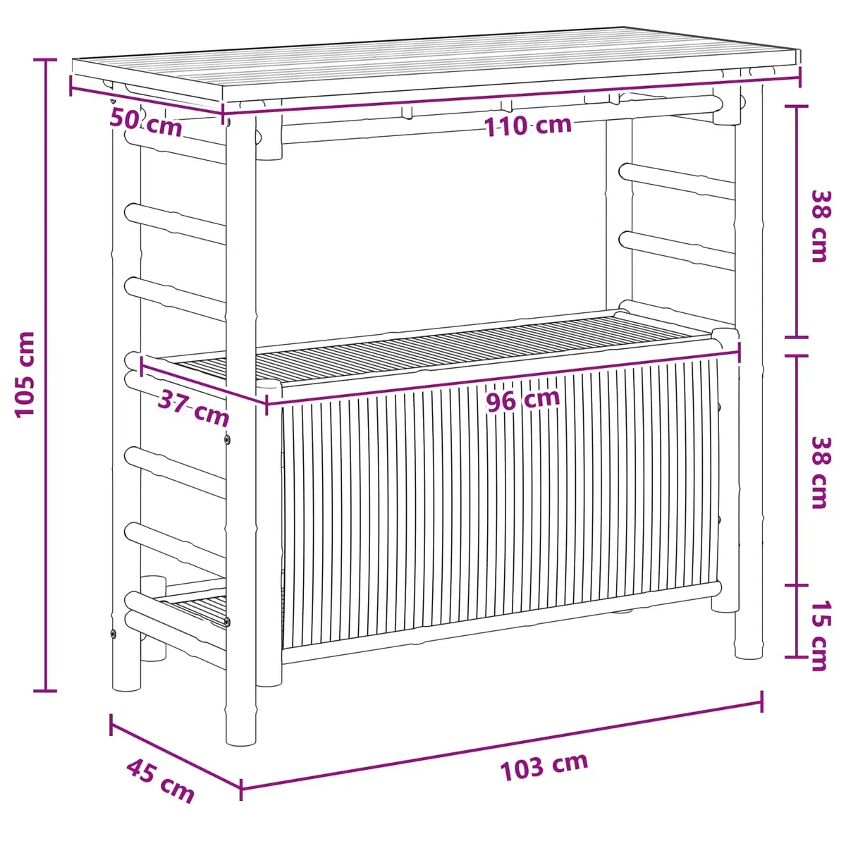 Outdoor Bar Table Bamboo Brown Modern Garden Patio Furniture Shelves