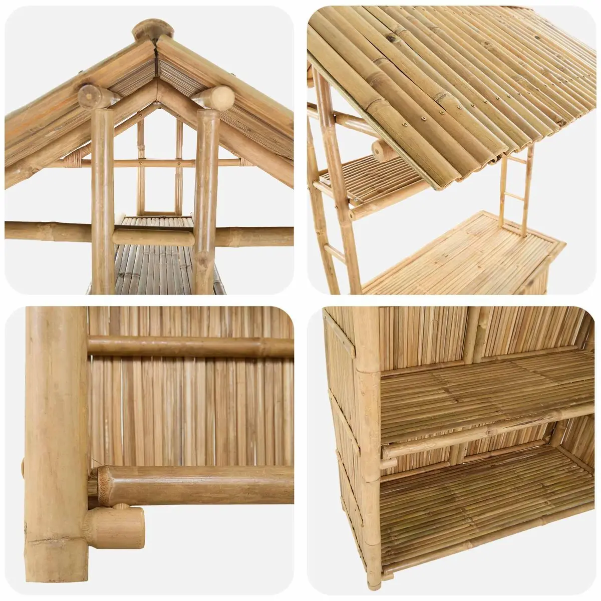 Outdoor Bar Table Bamboo with Shelves Modern Garden Patio Furniture 115x95x214cm