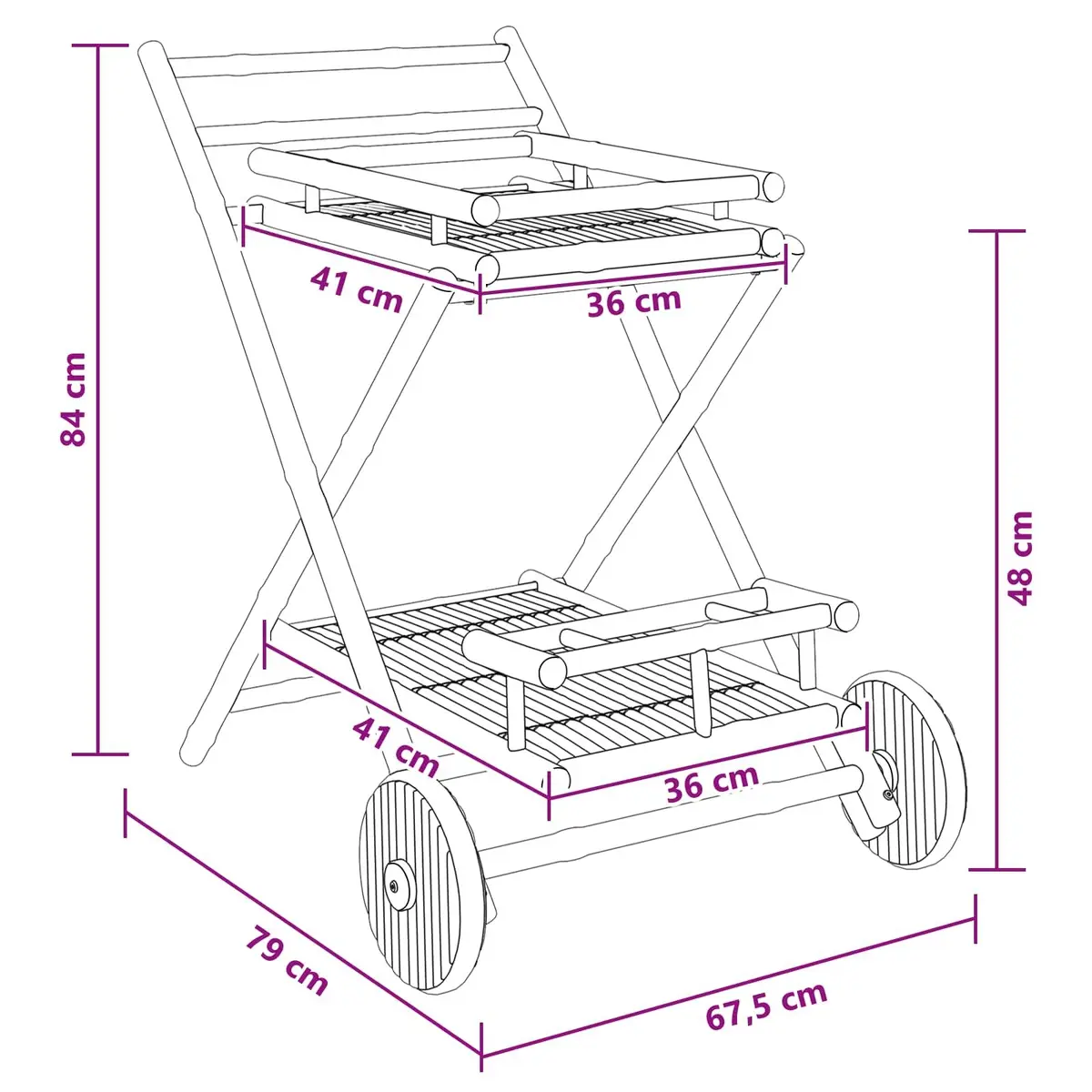 Bamboo Serving Trolley with Wheels Brown 79 x 67.5 x 84 cm