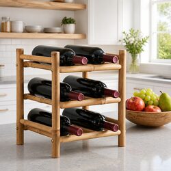 Wine Rack Bamboo Natural Brown Modern Storage Display 32.5 x 29.5 x 36 cm