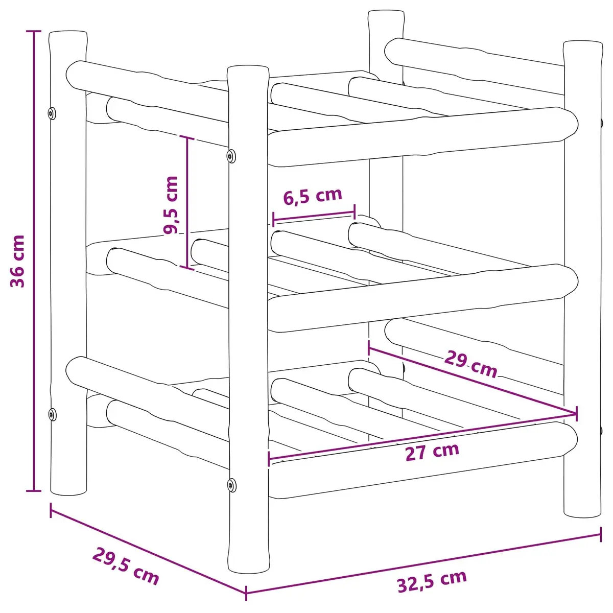 Wine Rack Bamboo Modern Storage Display 32.5 x 29.5 x 36 cm