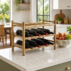 Bamboo Wine Rack Natural Brown Modern Storage Display Holder Kitchen Dining