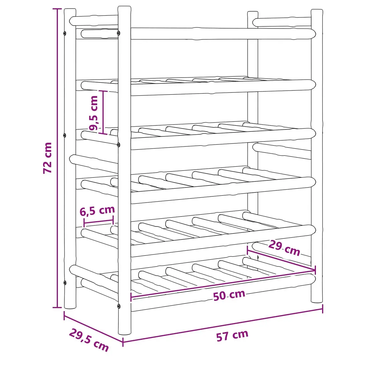 Wine Rack Bamboo Natural 57 x 29.5 x 72 cm Modern Storage Display Stand