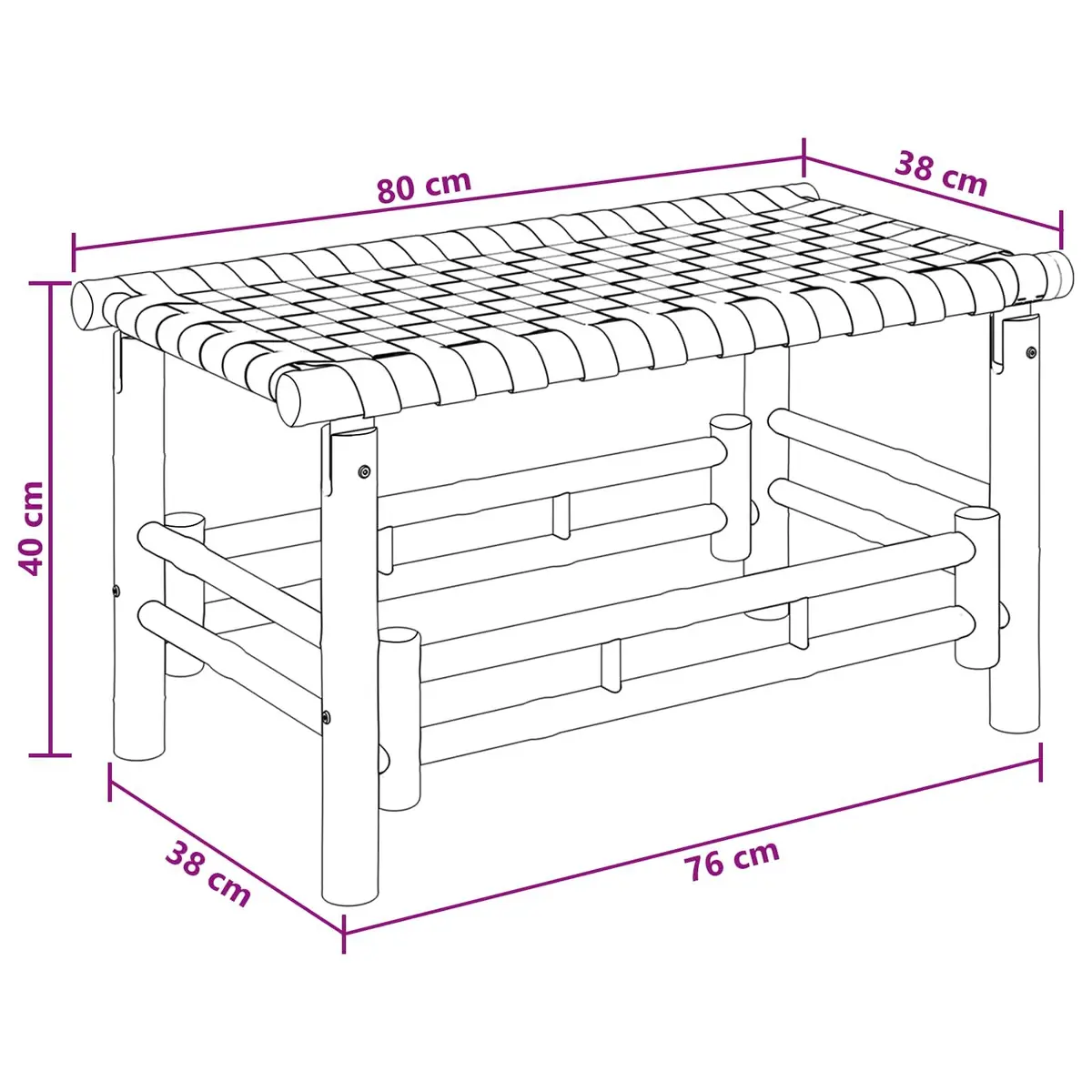 Bamboo Garden Bench Rectangular 80 x 38 x 40 cm Brown