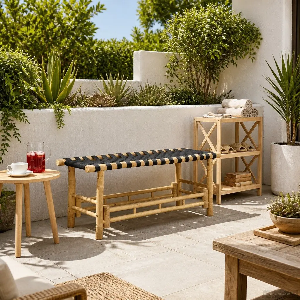 Garden Bench Bamboo Rectangular 110x38x40cm Outdoor Indoor Seating