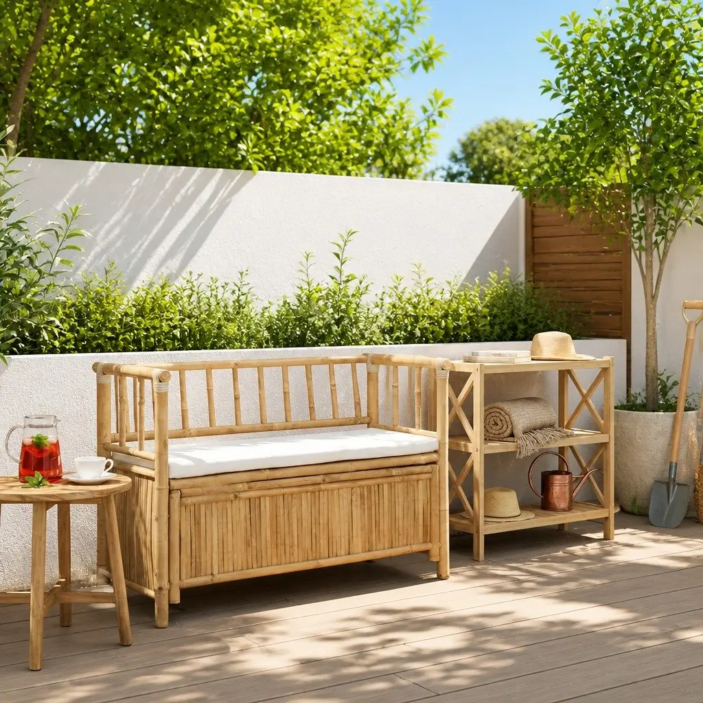 Garden Storage Bench Bamboo 110x47x80cm Brown