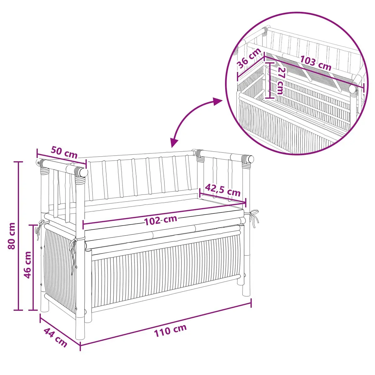Garden Storage Bench Bamboo 110x47x80cm Brown
