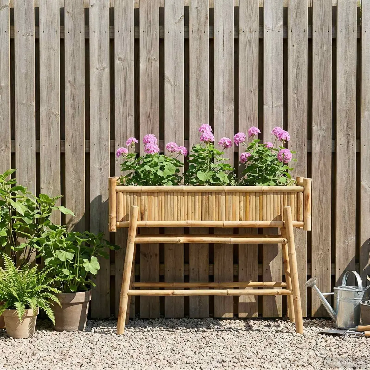 Garden Planter with Holder Bamboo Outdoor Patio Balcony 100 x 38 x 74 cm Brown