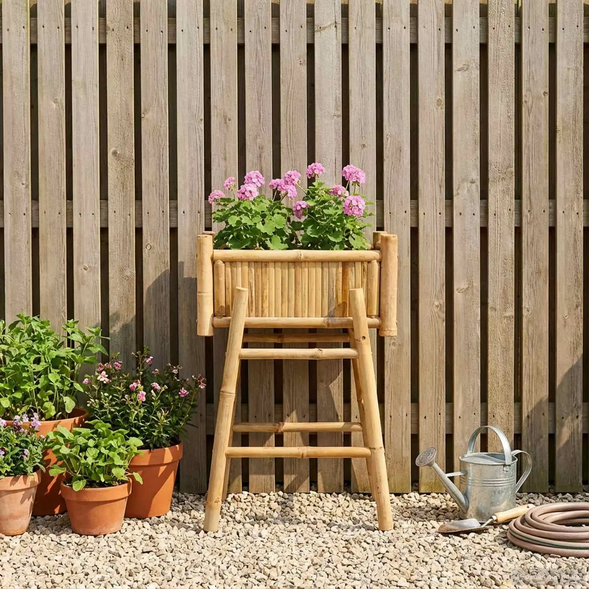 Bamboo Garden Planter Outdoor Holder Natural Brown with Integrated Holder 50x38x74cm