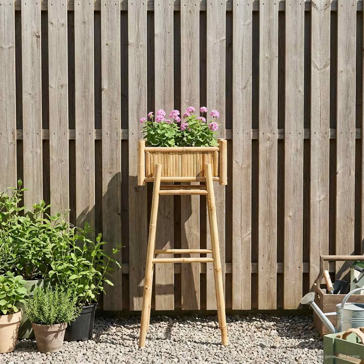 Garden Planter with Holder Bamboo Brown Outdoor Patio Balcony 50 x 38 x 114 cm