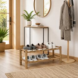 Your Ideal Natural Brown Shoe Rack with Shelf Awaits