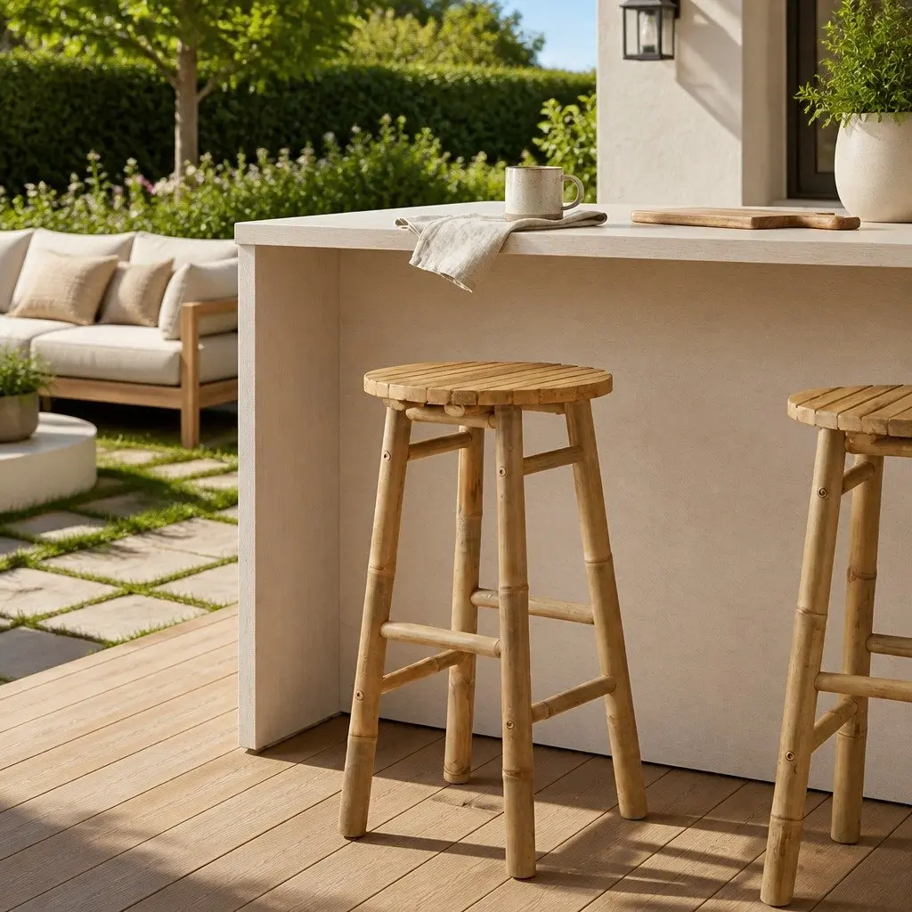 Bamboo Garden Stool Natural Brown Outdoor Indoor Seating Lightweight Portable