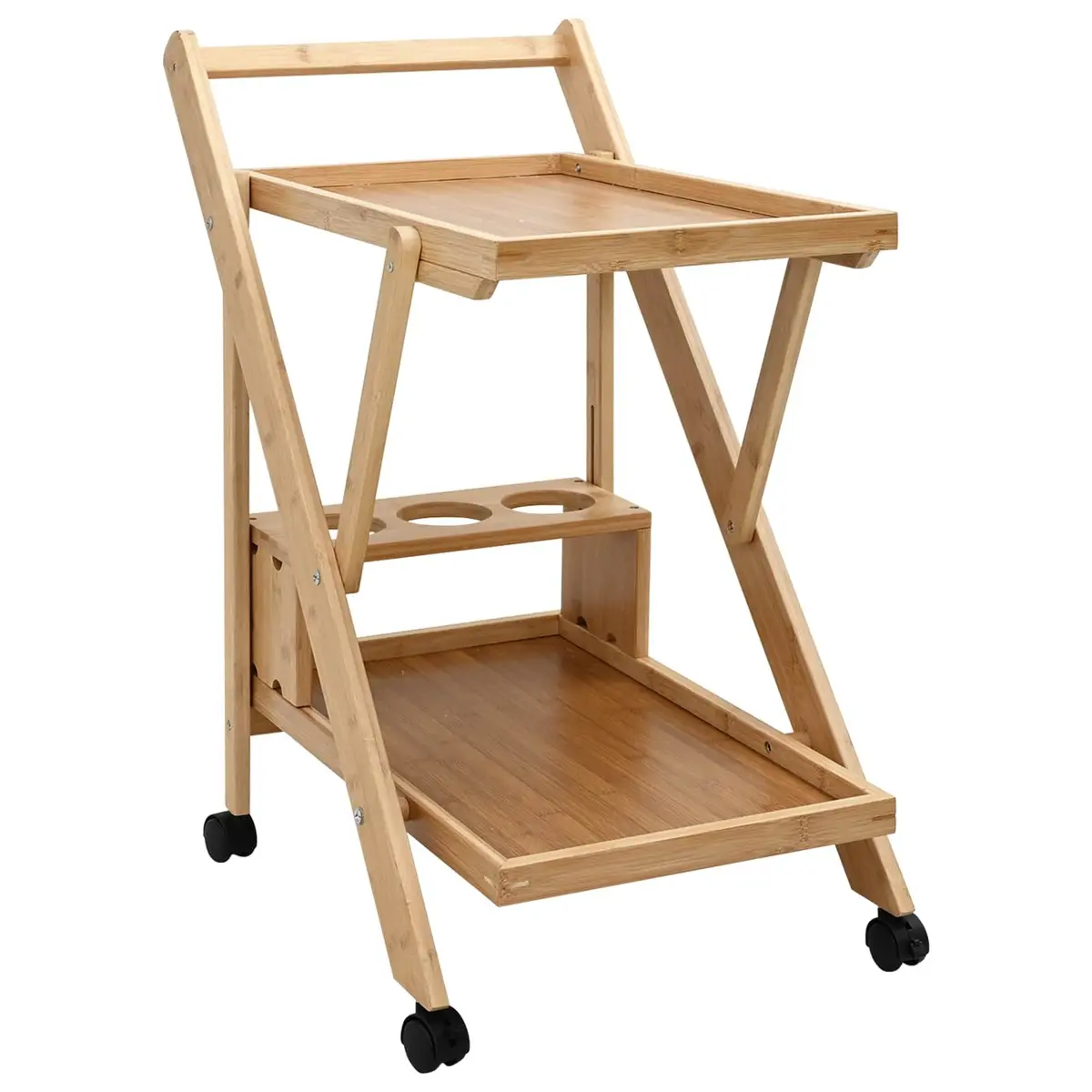 Kitchen Trolley Foldable Two-Tier Storage Bamboo 65 x 40.5 x 76.5 cm