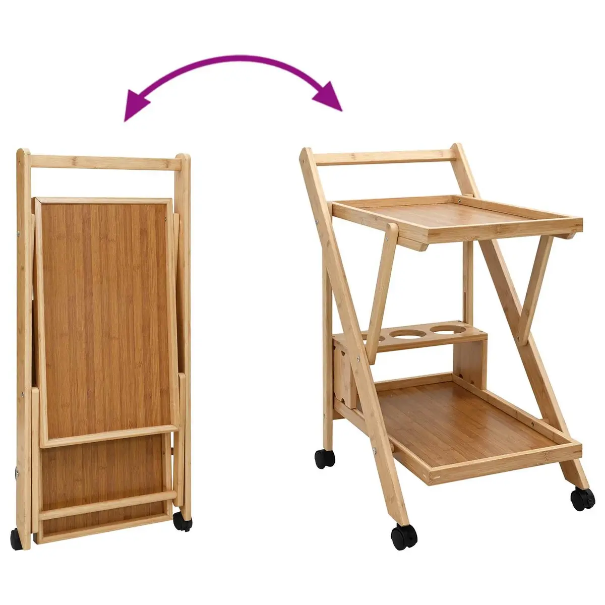 Kitchen Trolley Foldable Two-Tier Storage Bamboo 65 x 40.5 x 76.5 cm