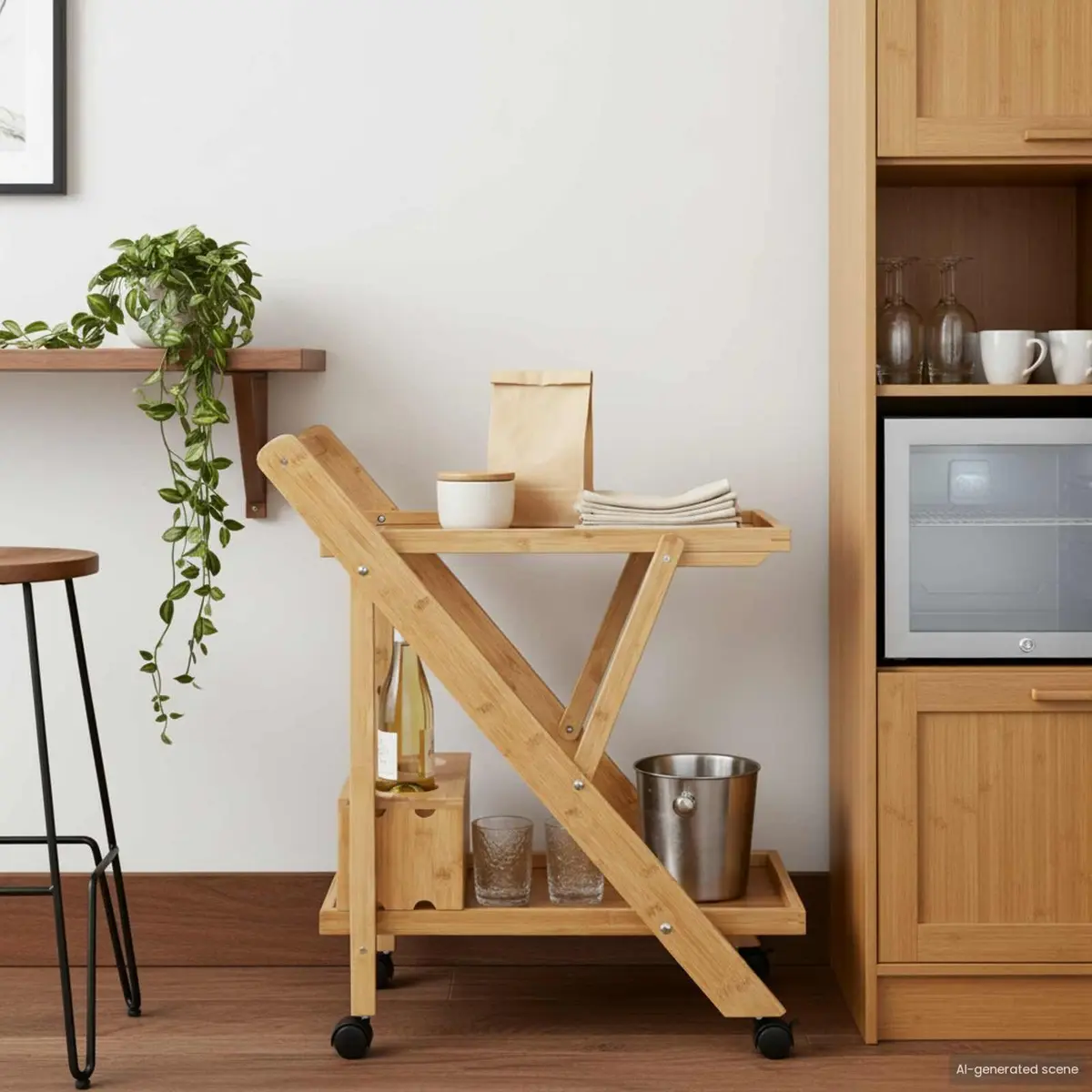 Kitchen Trolley Foldable Two-Tier Storage Bamboo 65 x 40.5 x 76.5 cm