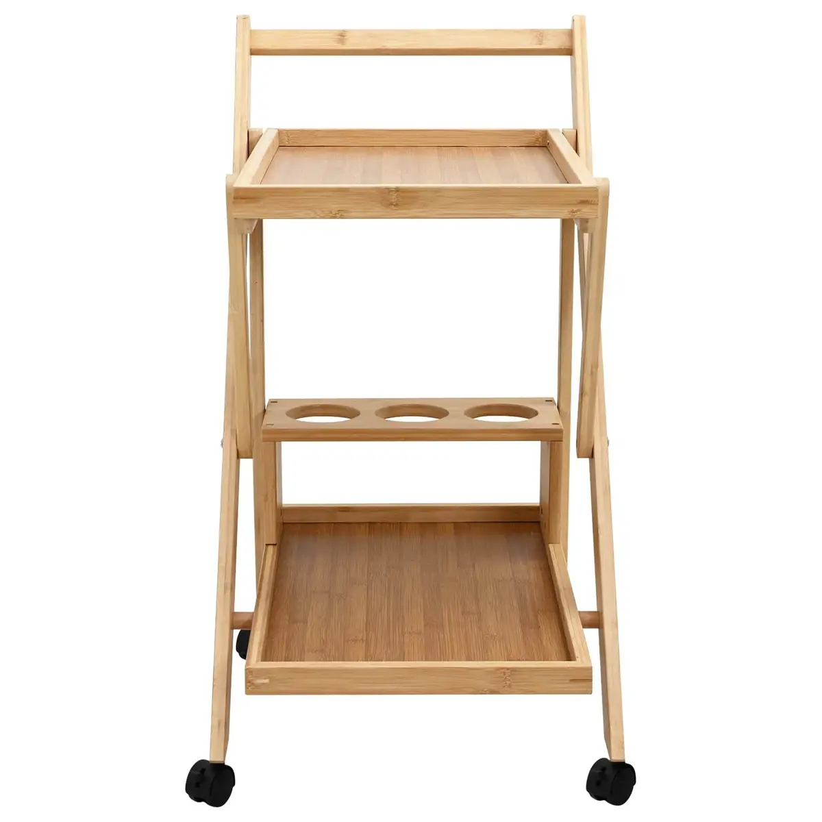 Kitchen Trolley Foldable Two-Tier Storage Bamboo 65 x 40.5 x 76.5 cm