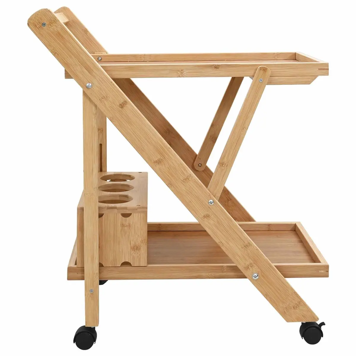 Kitchen Trolley Foldable Two-Tier Storage Bamboo 65 x 40.5 x 76.5 cm