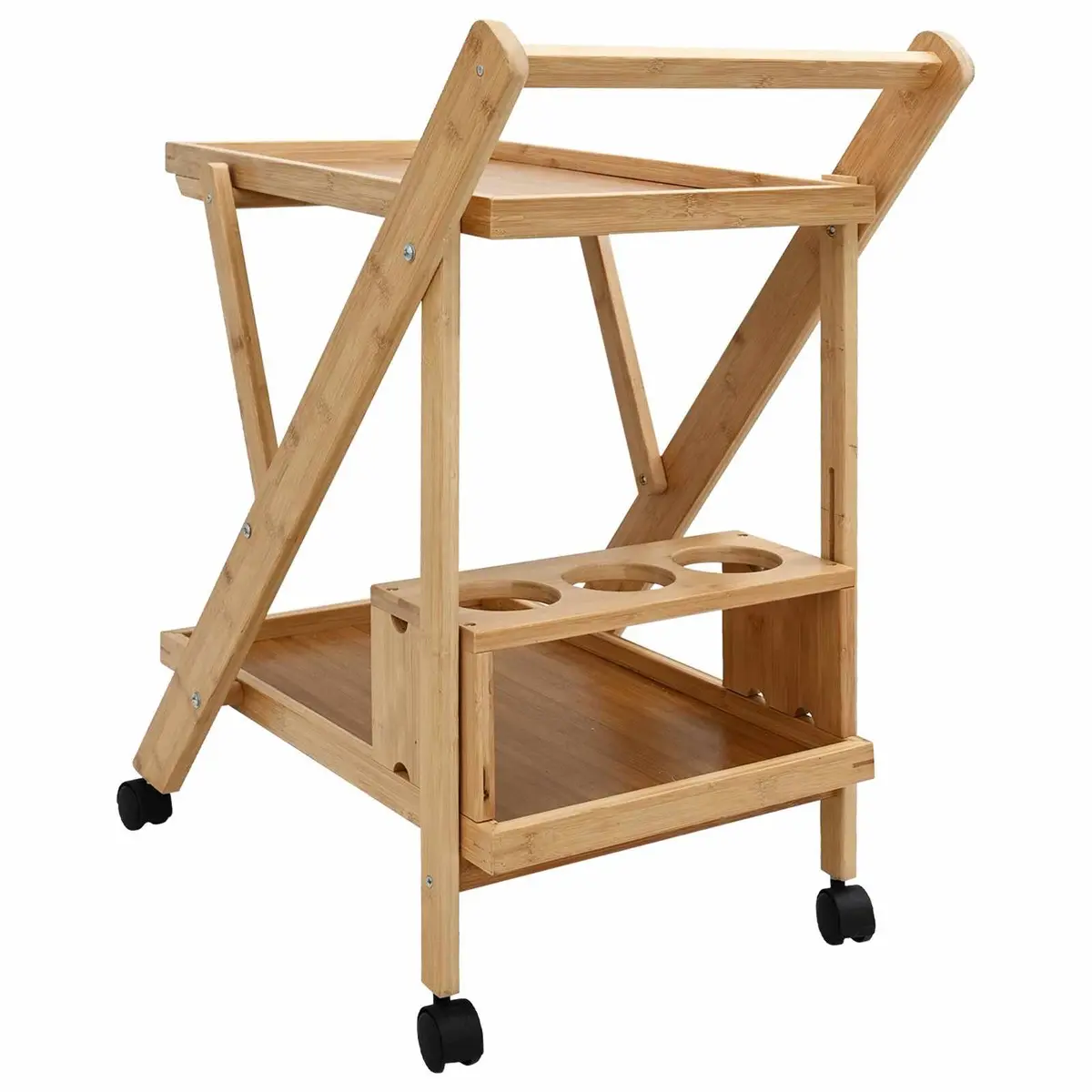 Kitchen Trolley Foldable Two-Tier Storage Bamboo 65 x 40.5 x 76.5 cm
