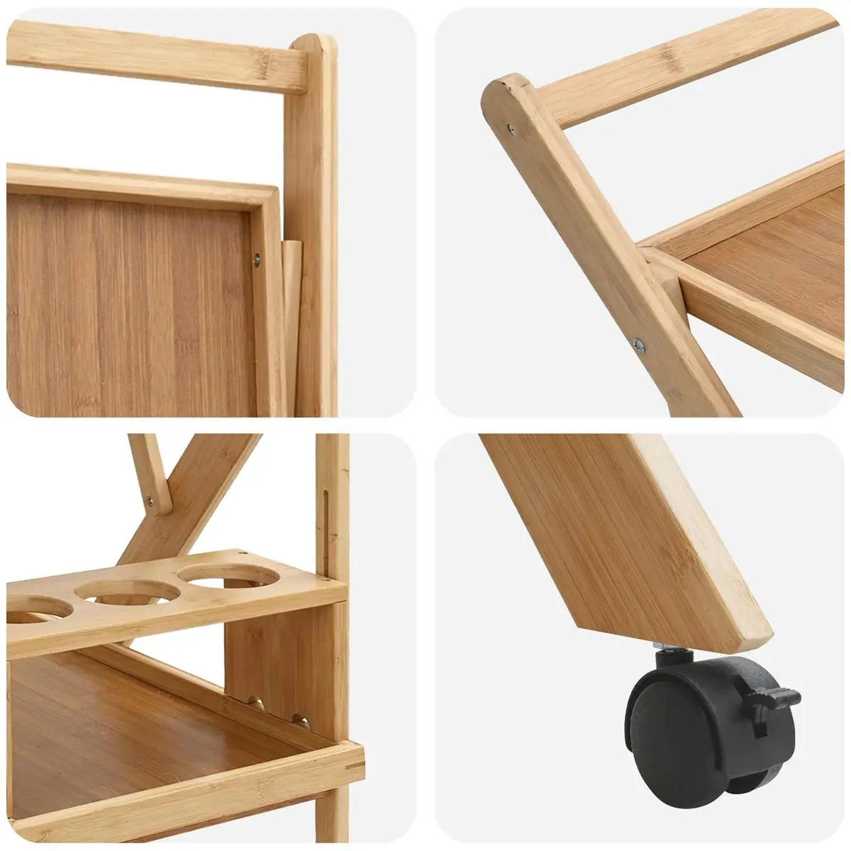 Kitchen Trolley Foldable Two-Tier Storage Bamboo 65 x 40.5 x 76.5 cm