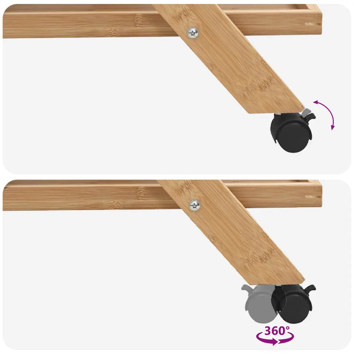Kitchen Trolley Foldable Two-Tier Storage Bamboo 65 x 40.5 x 76.5 cm