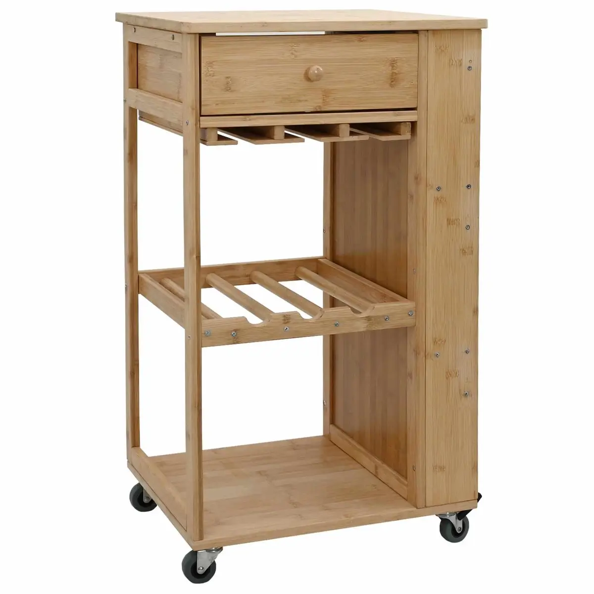 Kitchen Trolley with Wheels 3-Tier Storage Bamboo Dining Room Serving Cart