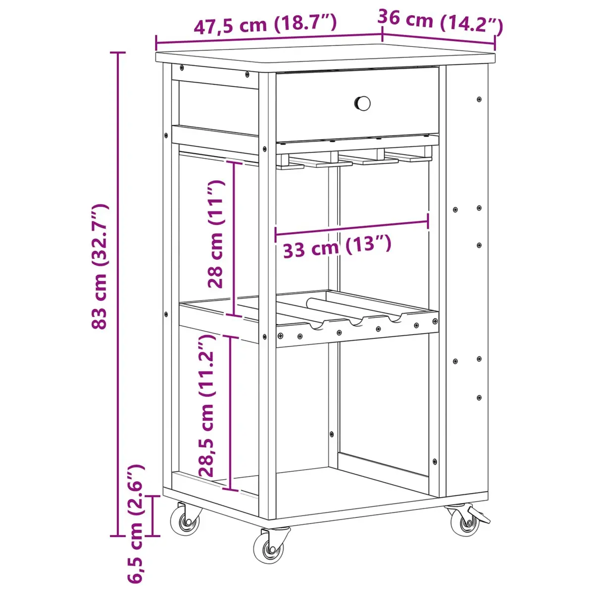 Kitchen Trolley with Wheels 3-Tier Storage Bamboo Dining Room Serving Cart