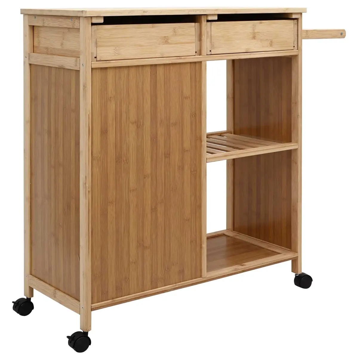 Kitchen Trolley with Wheels Bamboo Natural Storage Organiser Dining Mobile Cart
