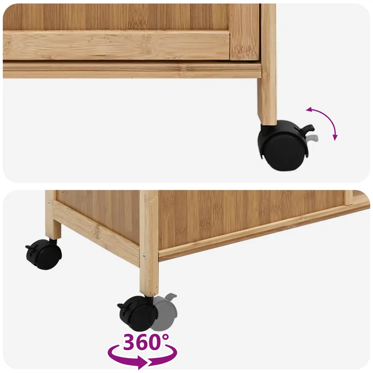 Kitchen Trolley with Wheels Bamboo Natural Storage Organiser Dining Mobile Cart