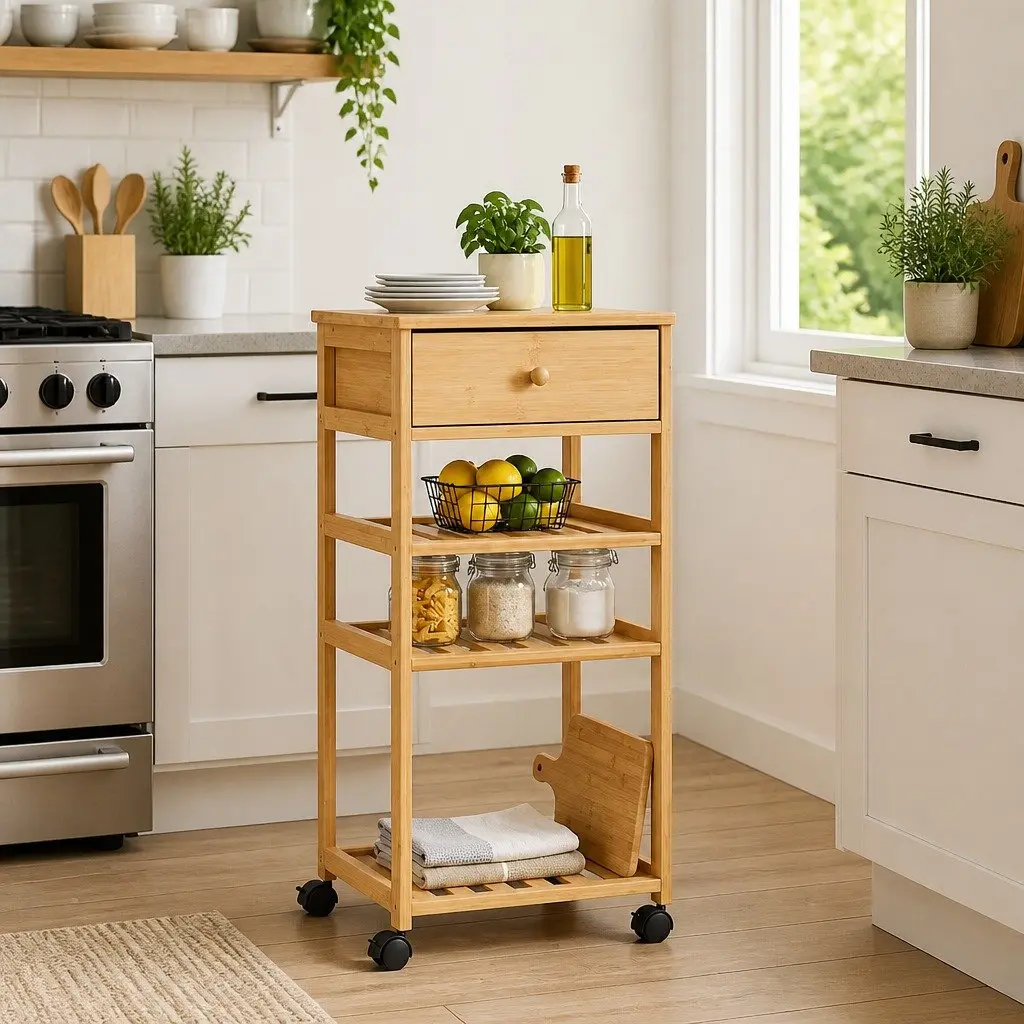 Bamboo Kitchen Trolley with Wheels